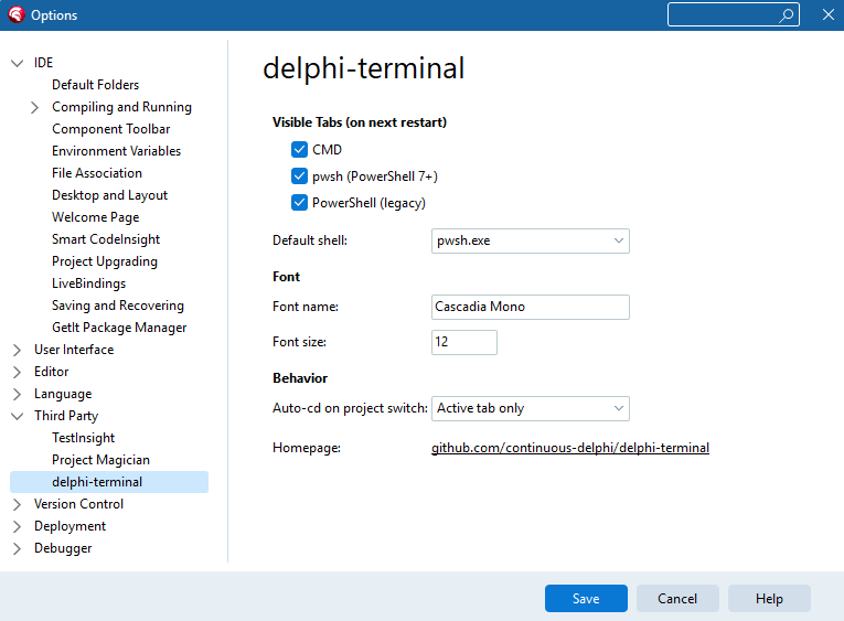 delphi-terminal config